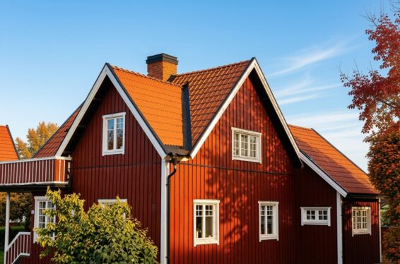 Rött hus med nytt lertegel.